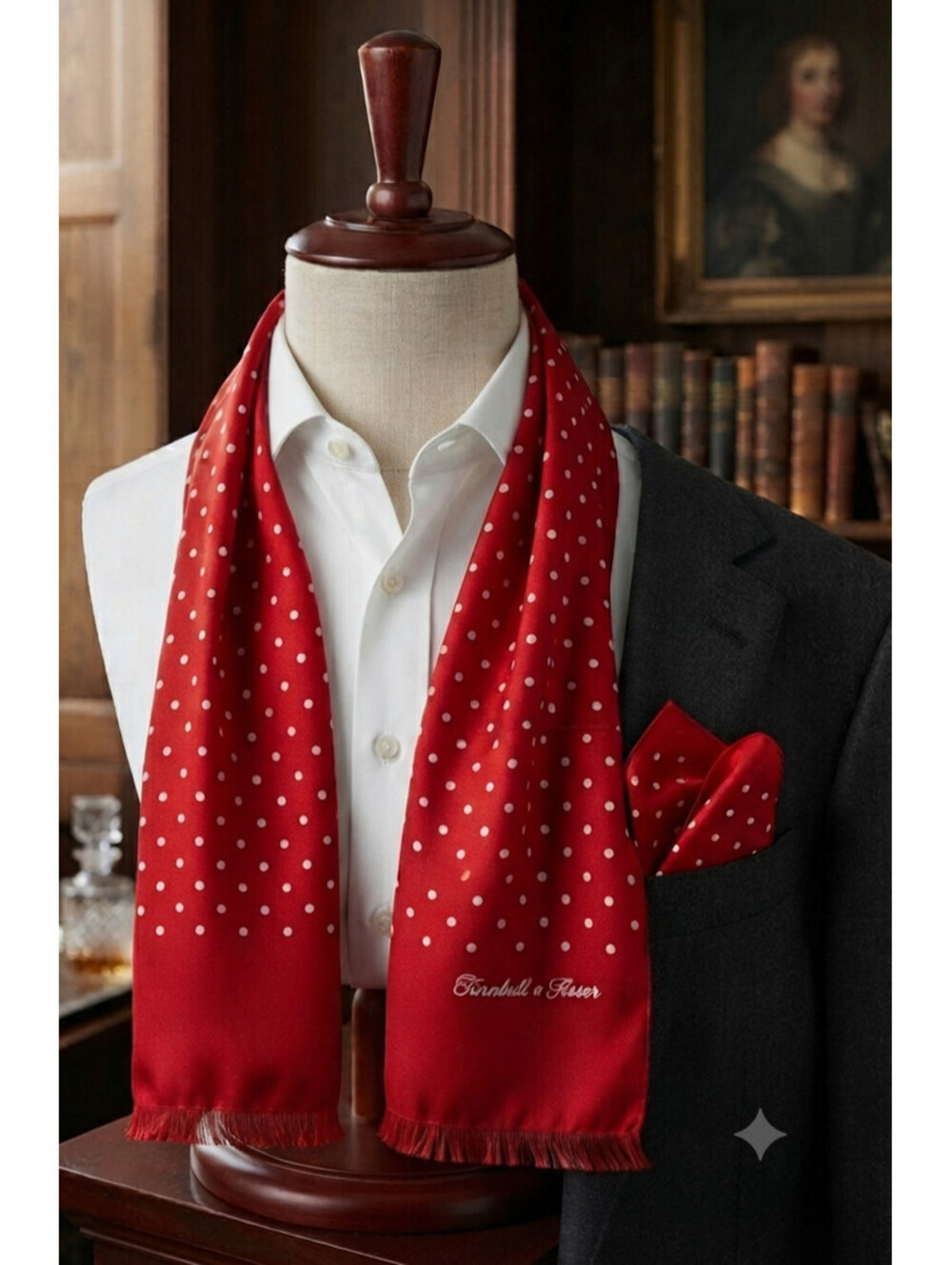 Turnbull & Asser Red Silk Polka Dot Cravat Ascots & Pocket Square Set